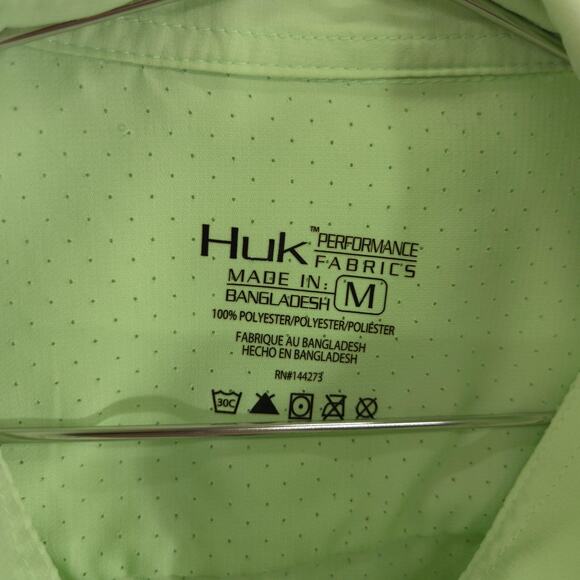 HUK Shirt Mens M Light Green Outdoor Vented Performance Short Sleeve Button Down - Picture 6 of 12